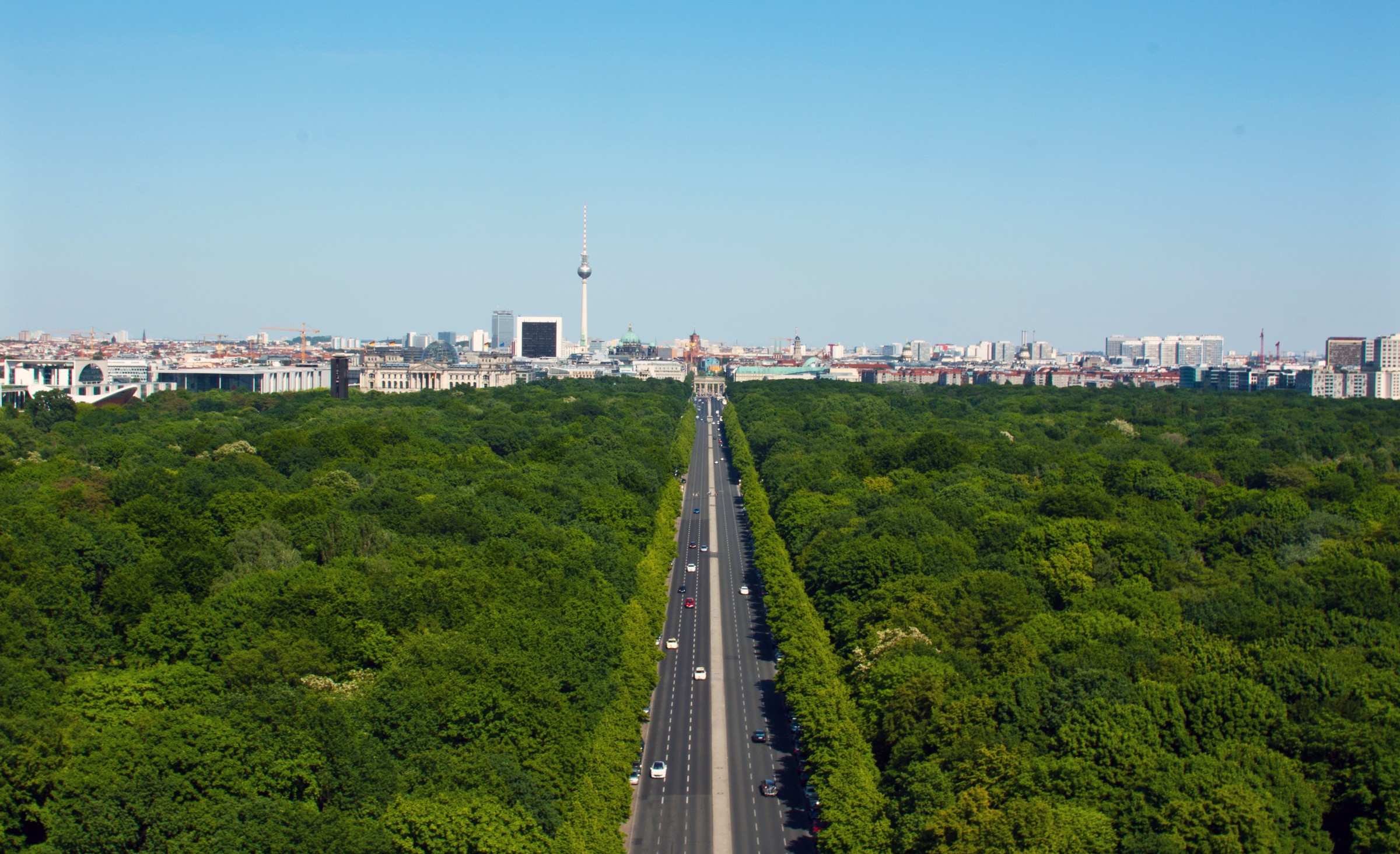 The Berlin skyline across the Tiergarten, with the television tower visible.