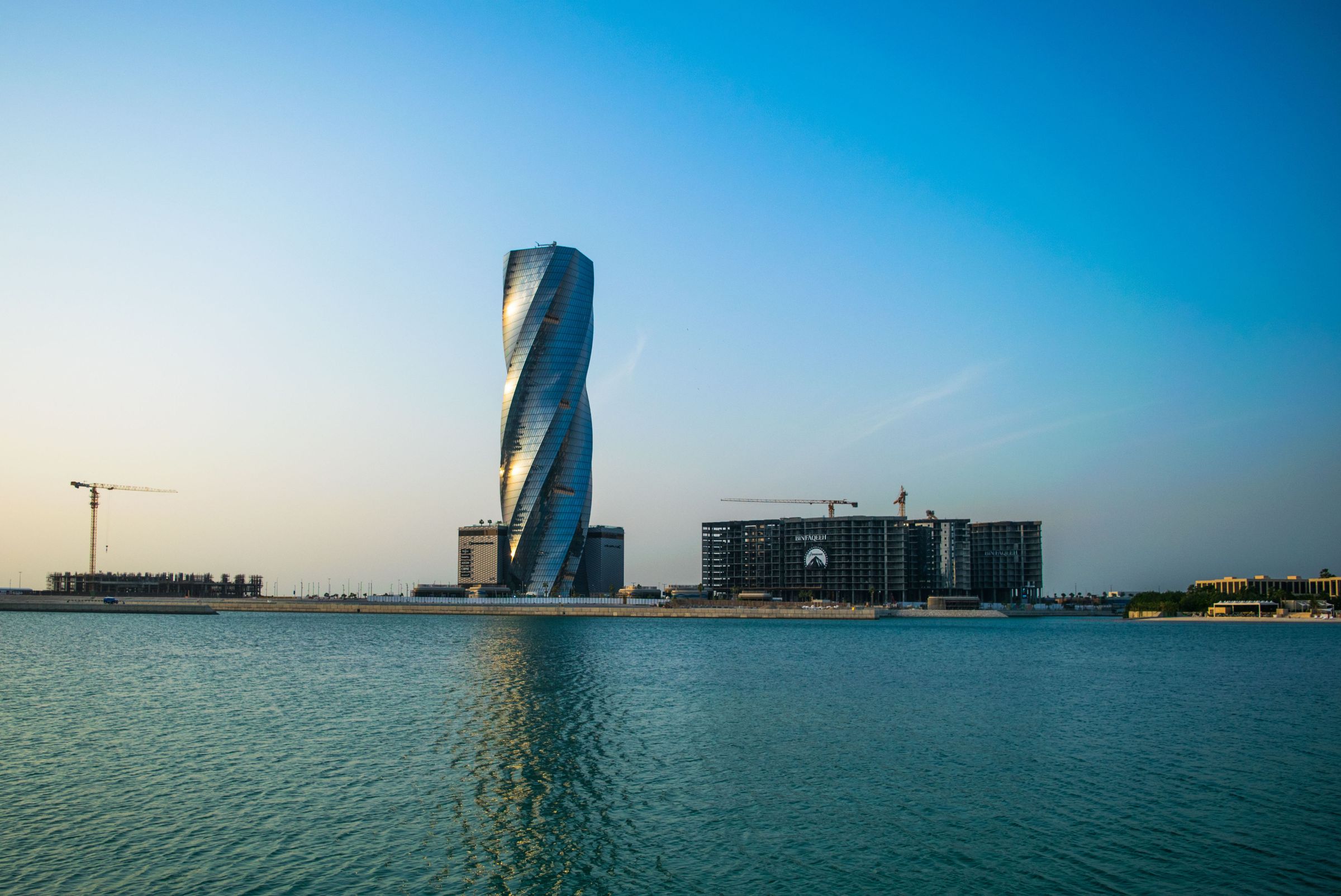 The twisting United Tower on the Manama waterfront in Bahrain.