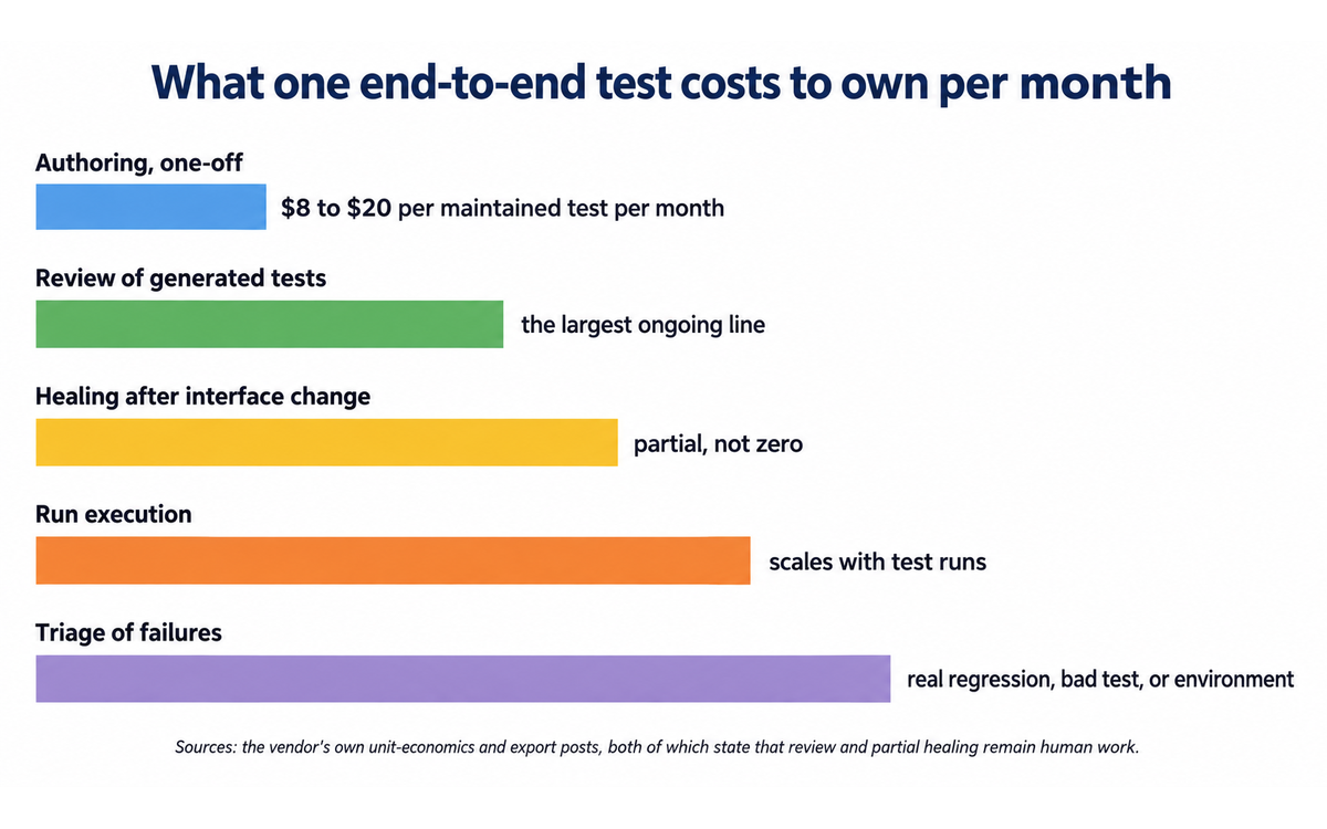 Klarent: what one end-to-end test costs to own per month, illustrating the unit economics discussed in Section 8