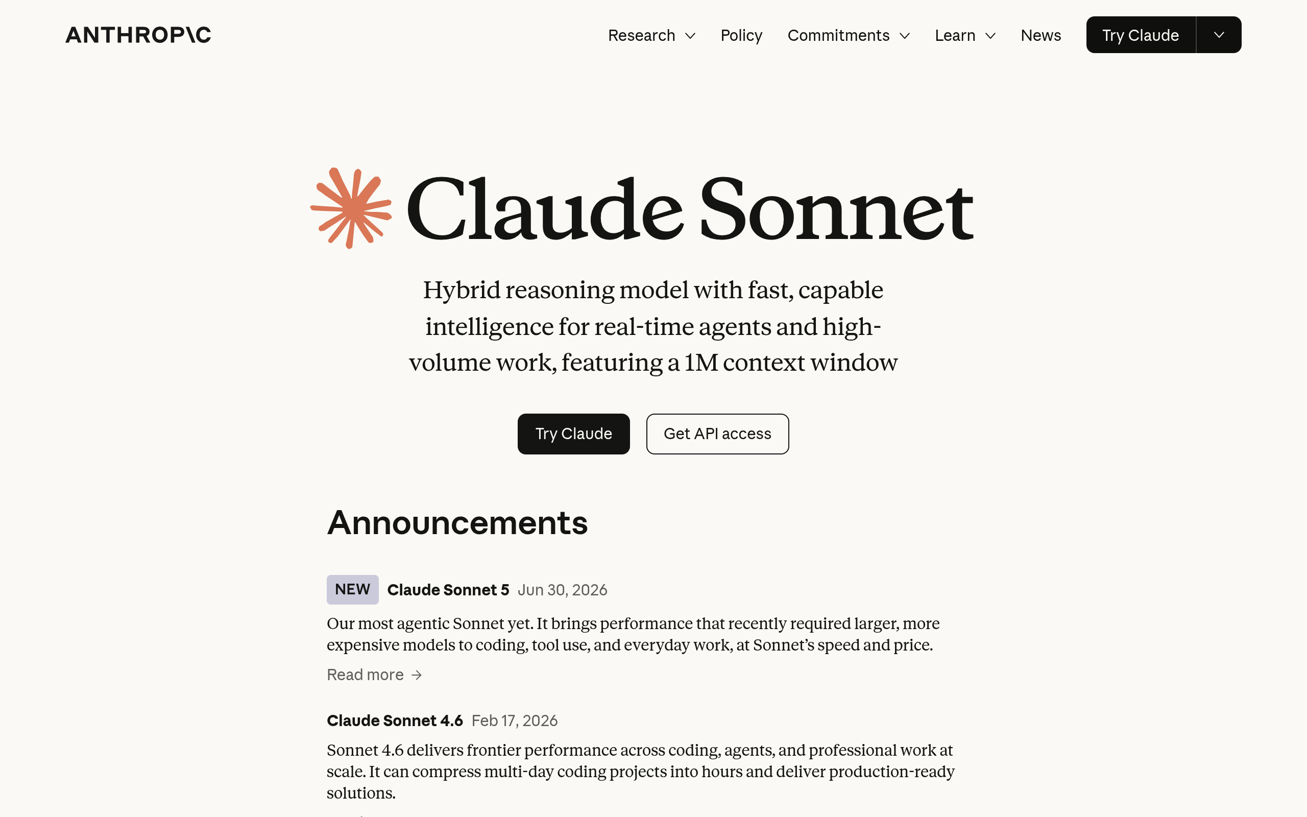 Anthropic Claude Sonnet product page