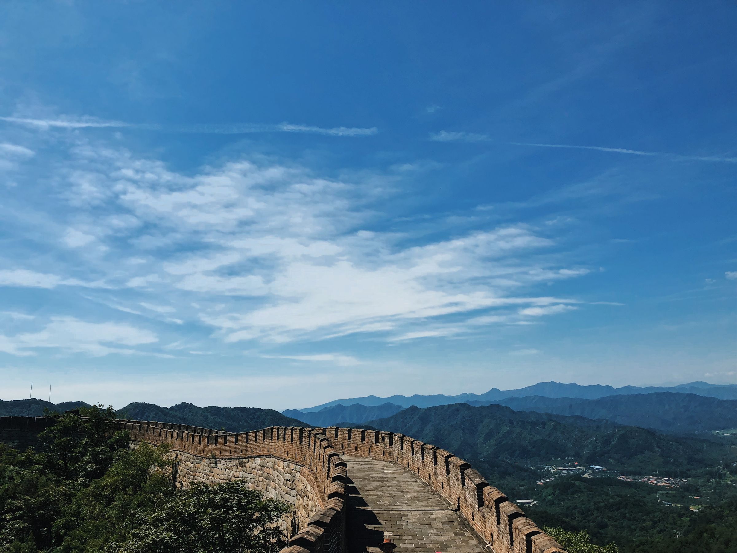 The Great Wall of China winding over mountains north of Beijing.