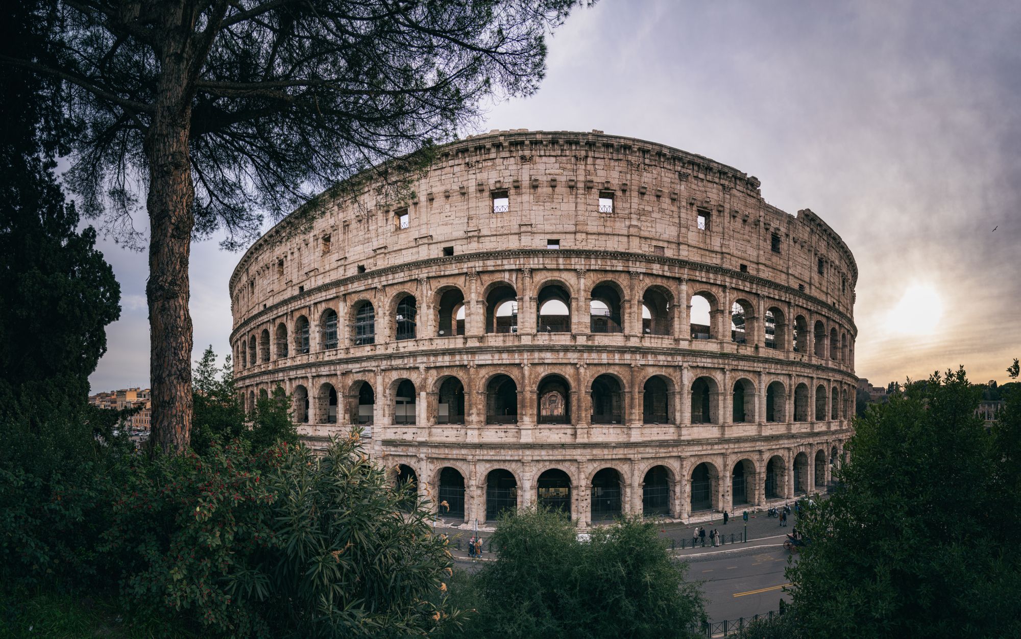 The Colosseum in Rome at sunset.