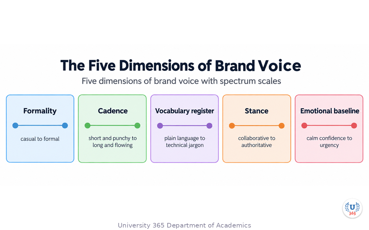 Five dimensions of brand voice with spectrum scales