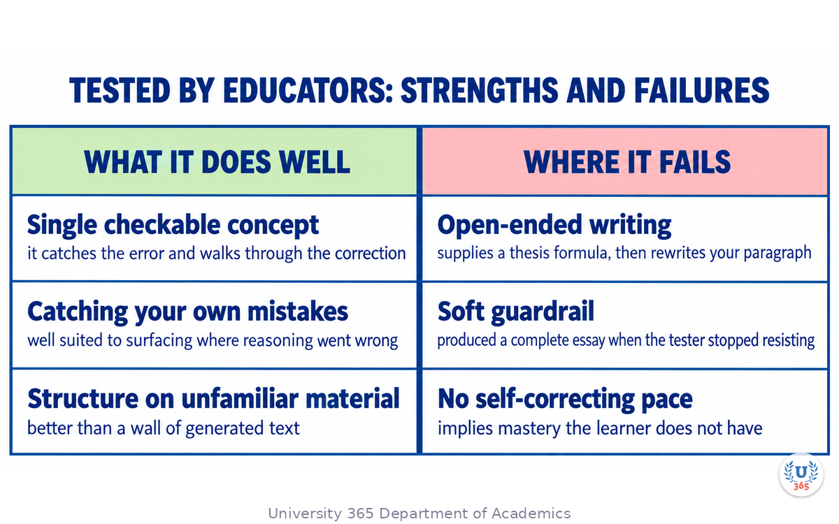 What the education testing shows Study Mode does well and where it fails