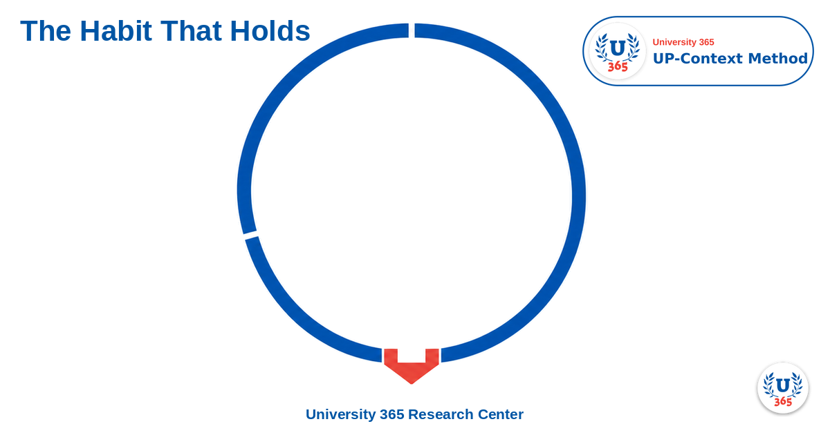 Three blue arcs joined into a loop, with one small red anchor shape holding it.