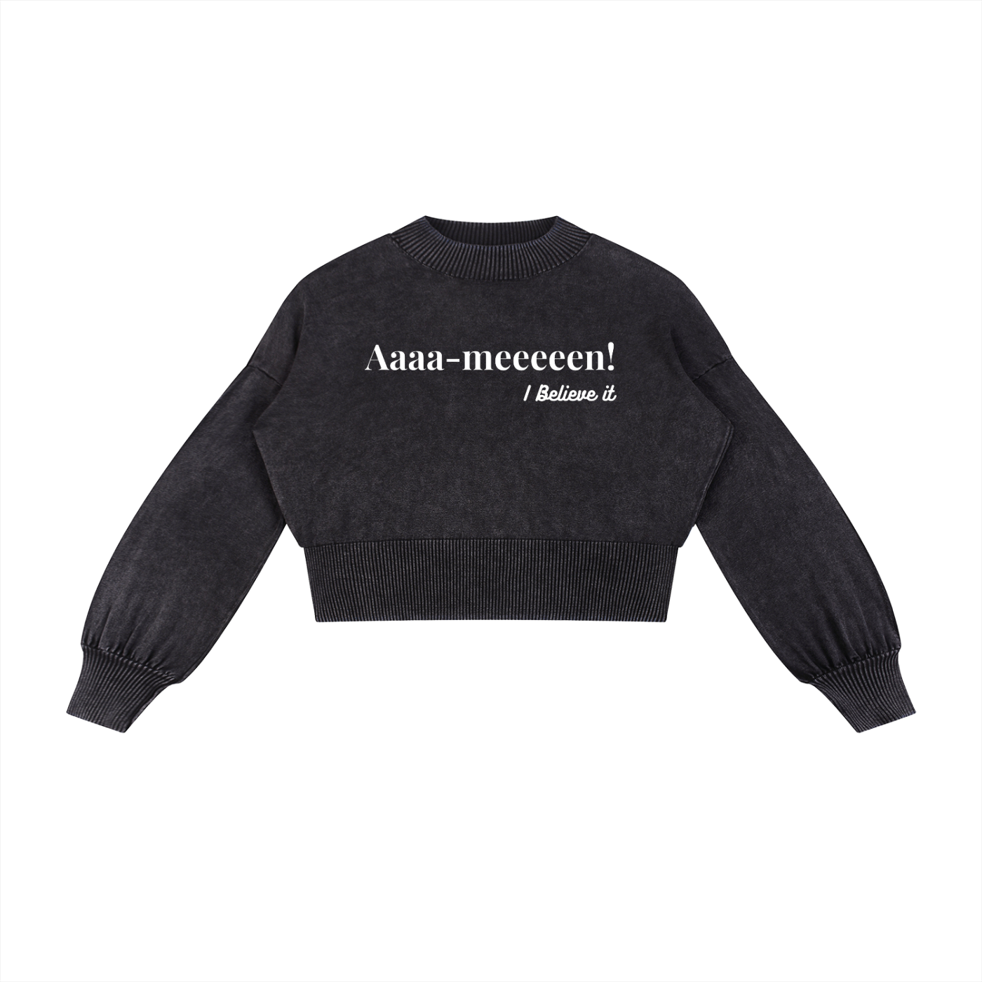 Amen Mineral Wash Balloon Sleeve Cropped Sweater
