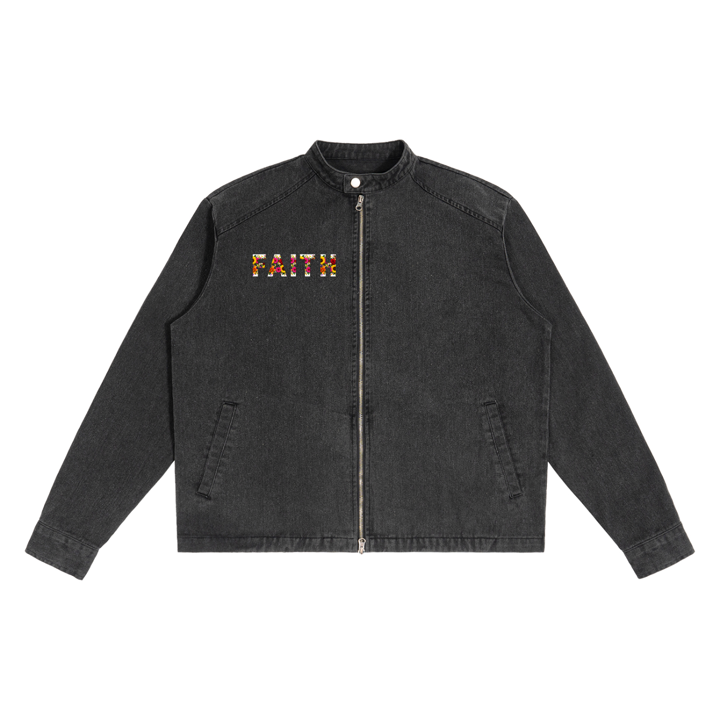 Faith Flower Women's Vintage Wash Oversized Cropped Denim Jacket
