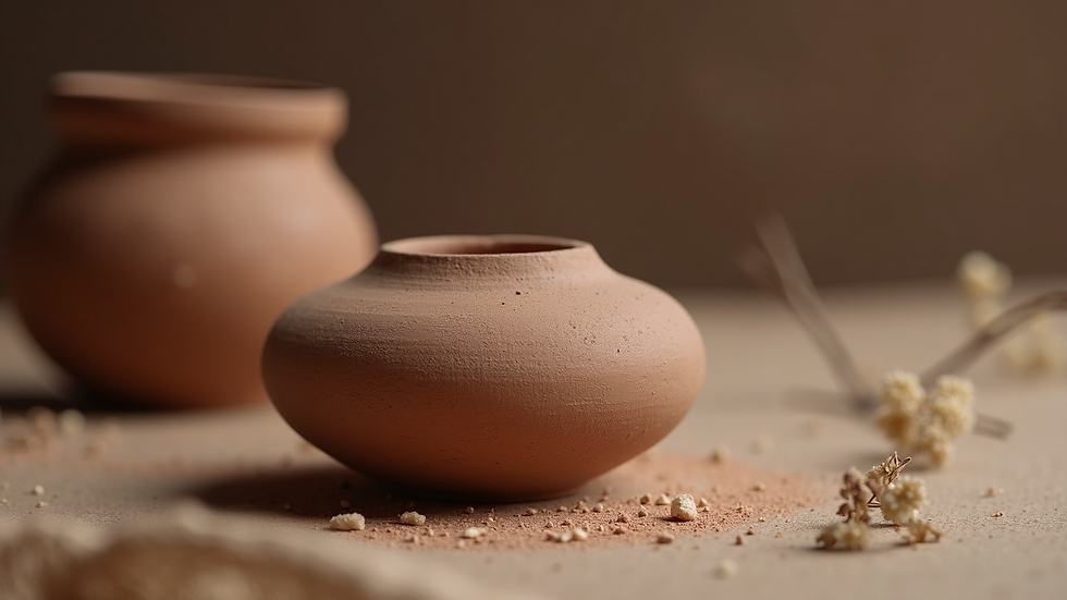 Close-up view of a handcrafted ceramic piece made from Brazilian clay
