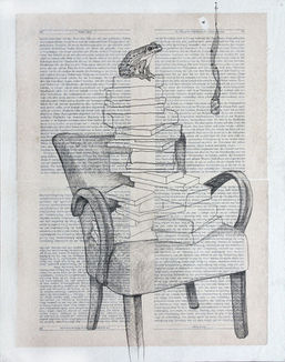 ZNS, 2018, Zeichnung auf Buchseiten kaschiert auf Hartfaserplatte, 50x40cm