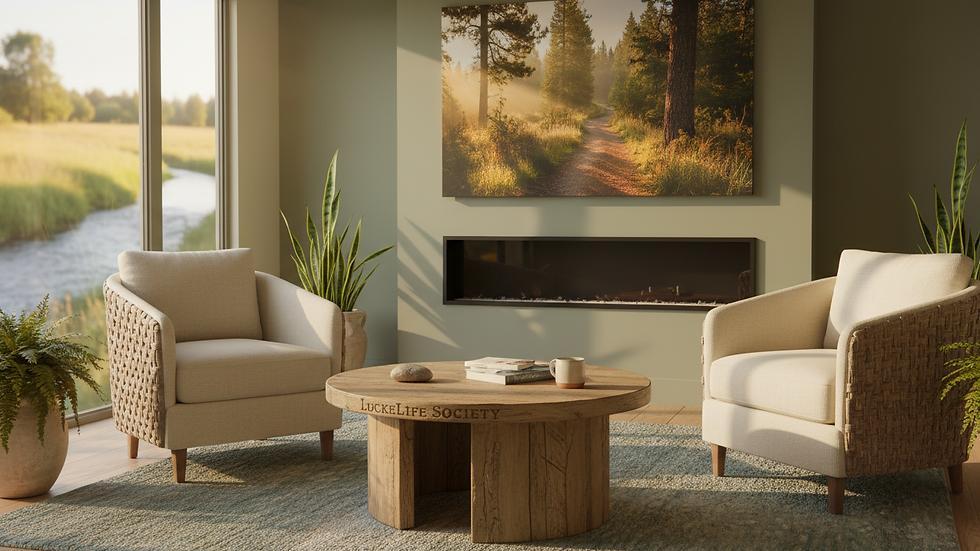 Close-up view of a counselor’s office with comfortable seating and calming decor