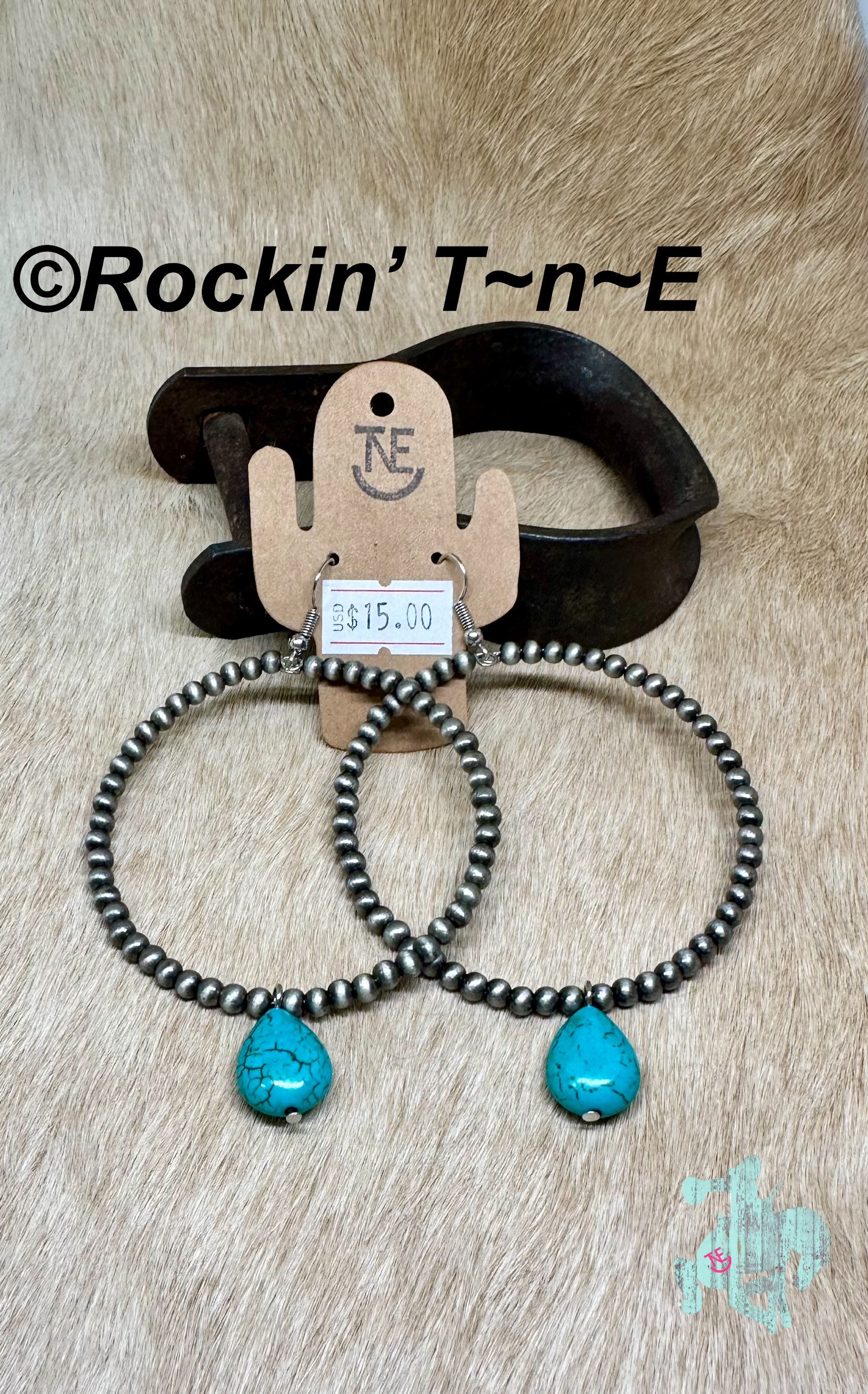 Faux Navajo pearl and teardrop turquoise hoops