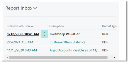 The Role Center Report Inbox list in Business Central