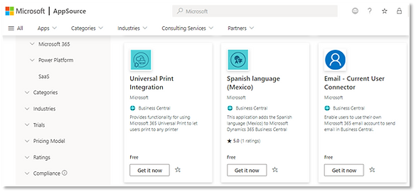 The Extension Marketplace page in Business Central