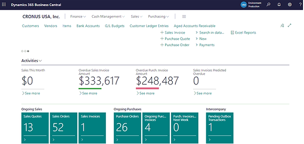 The Role Center page in Business Central