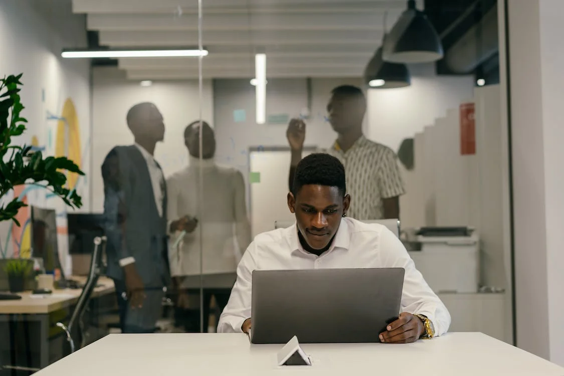 Man Working Alone on a Laptop