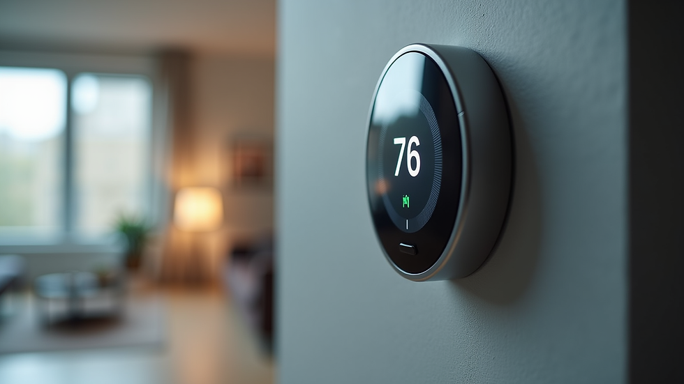 Close-up view of a smart thermostat on a modern wall