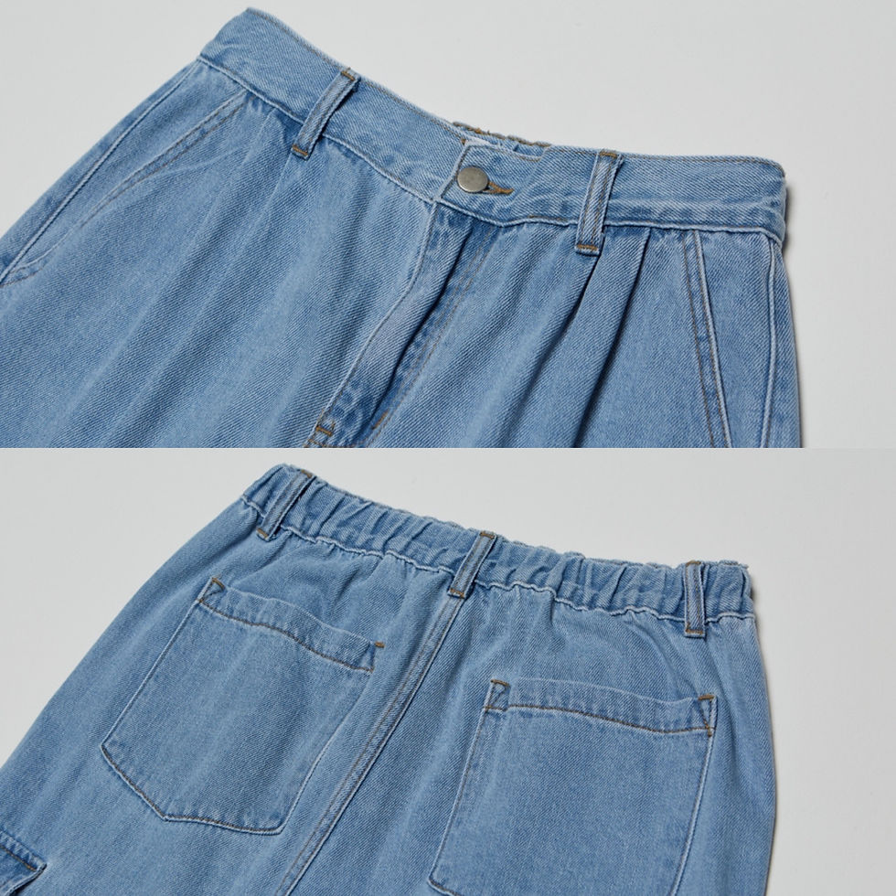 縮圖：●預訂貨品●韓國品牌 🇰🇷 GLW Linen Cargo Wide Denim Pants