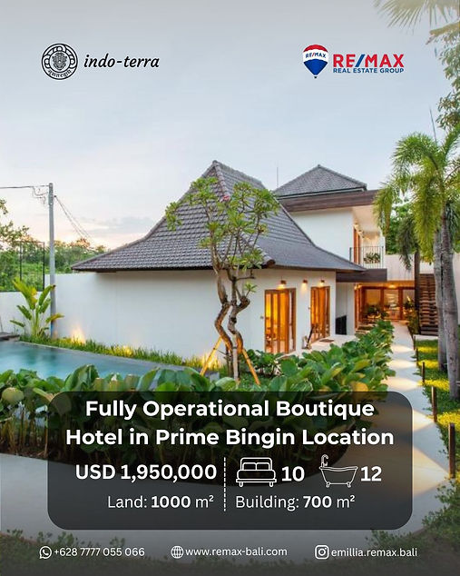 Boutique Hotel for Sale Leasehold in Bingin