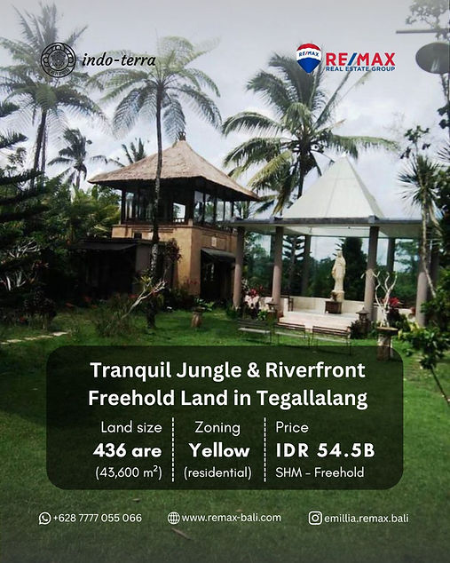 Land for Sale in Tegallalang with Jungle and Mount Agung View