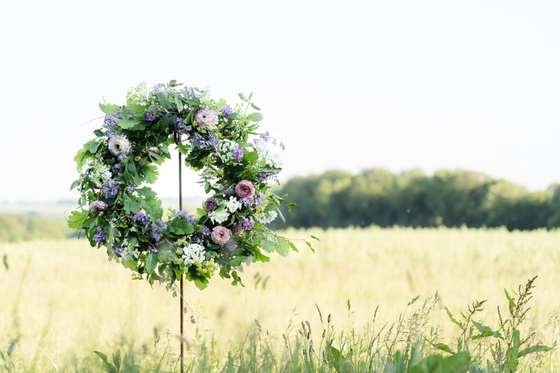 funeral wreath in field