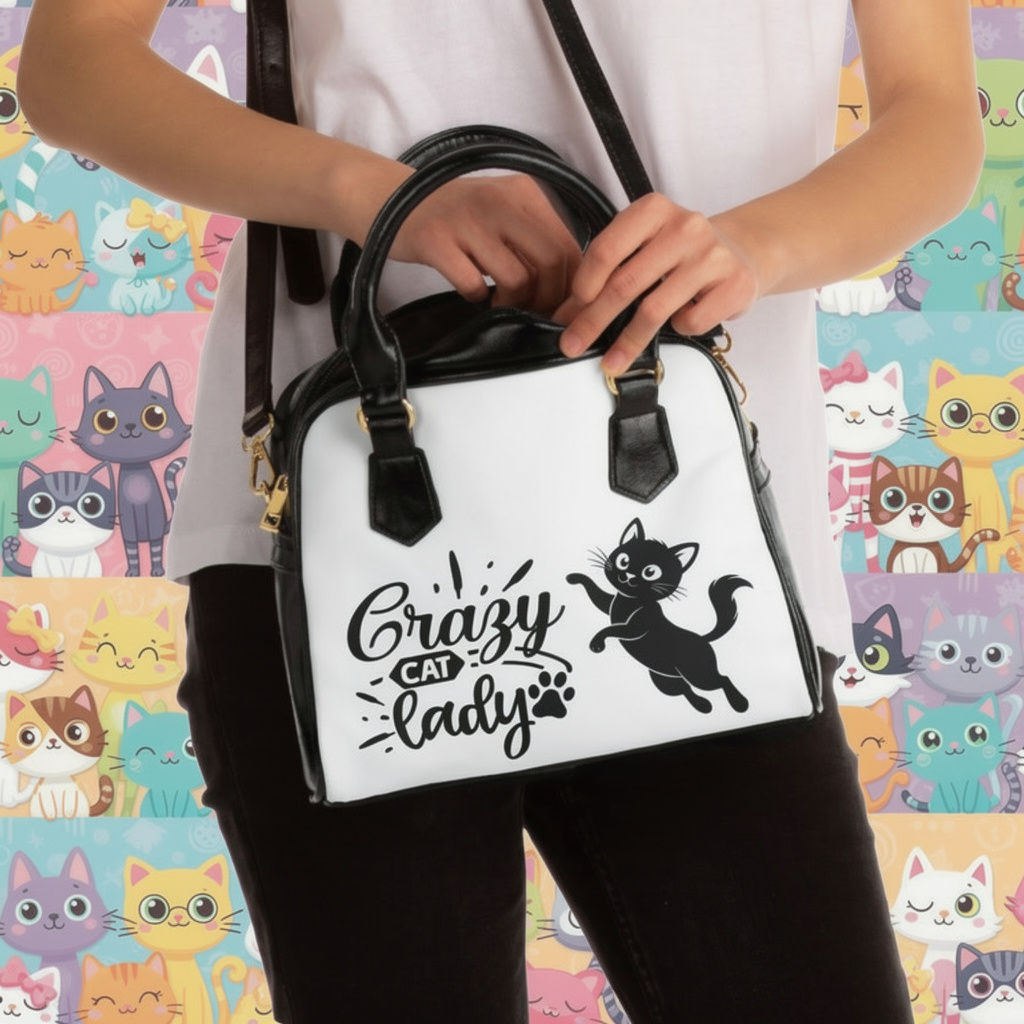 Crazy Cat Lady Shoulder Handbag | Cat Logo Bag, Kitty Graphic Purse