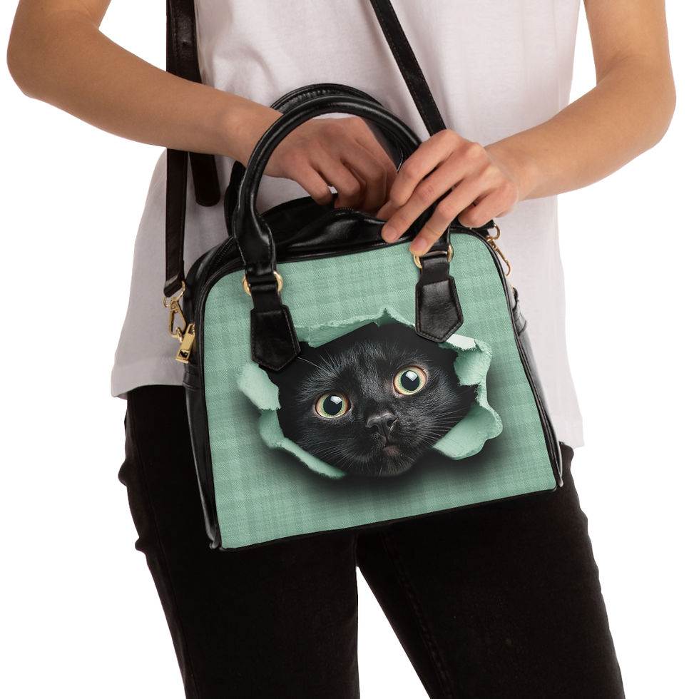 Thumbnail: Surprised Black Cat Peek Shoulder Handbag | Cute Kitty Face, Tear Paper Design