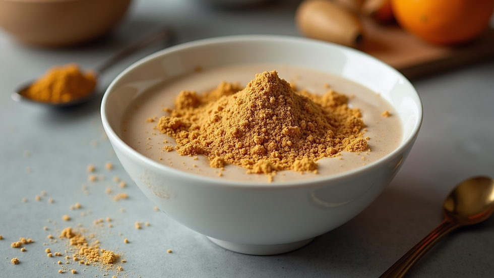 Eye-level view of a smoothie bowl topped with cricket protein powder