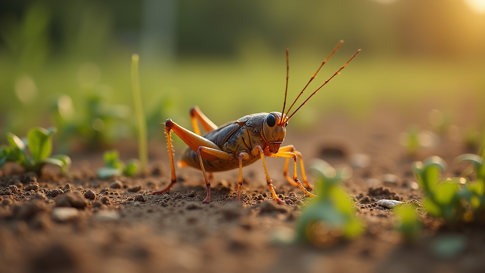 Close-up view of crickets in a sustainable farm environment