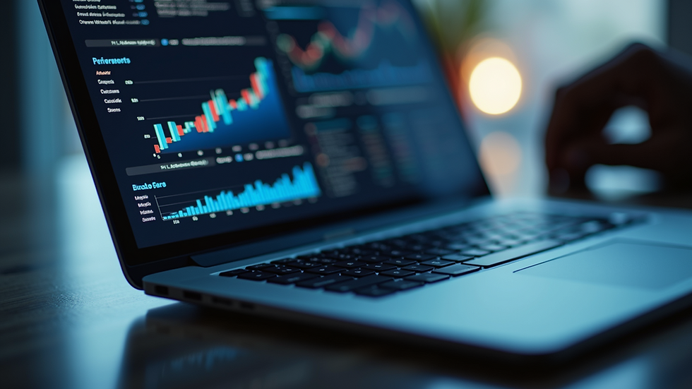 Close-up view of a laptop screen showing analytics and content performance data