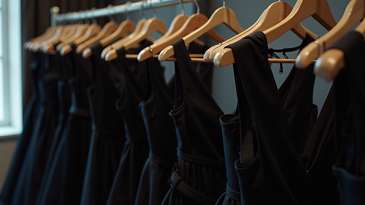 Eye-level view of The Little Black Dress showcasing a collection of elegant dresses