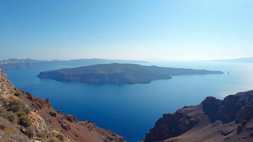 High angle view of Santorini's volcanic coastline