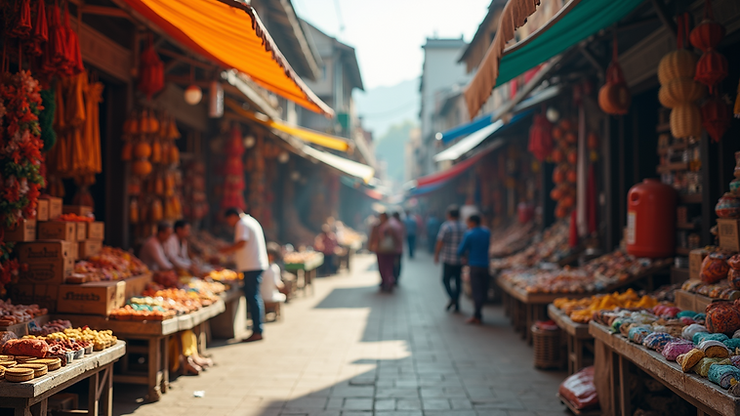 Eye-level view of a vibrant street market showcasing Afro-Caribbean culture