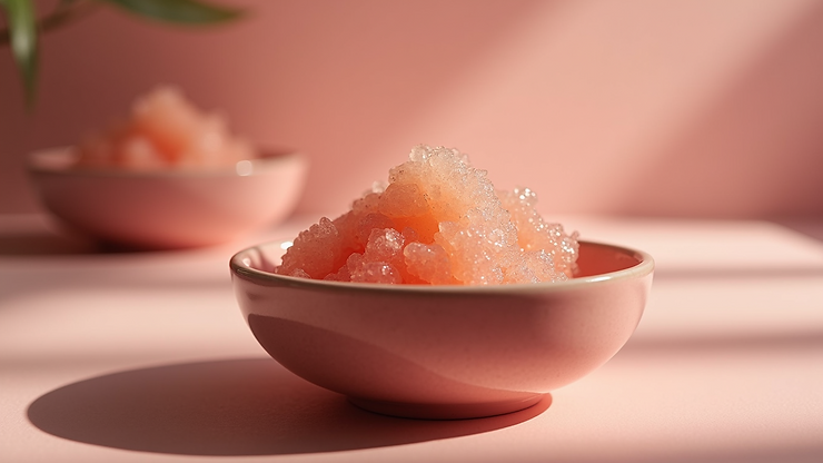 Wide angle view of a small bowl containing a DIY lip scrub made with Vaseline