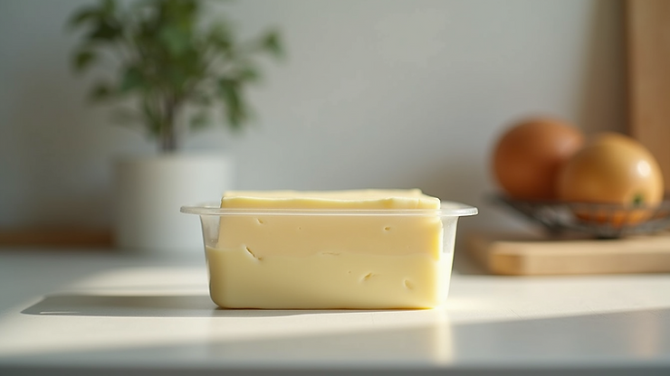 Close-up view of a tub of margarine