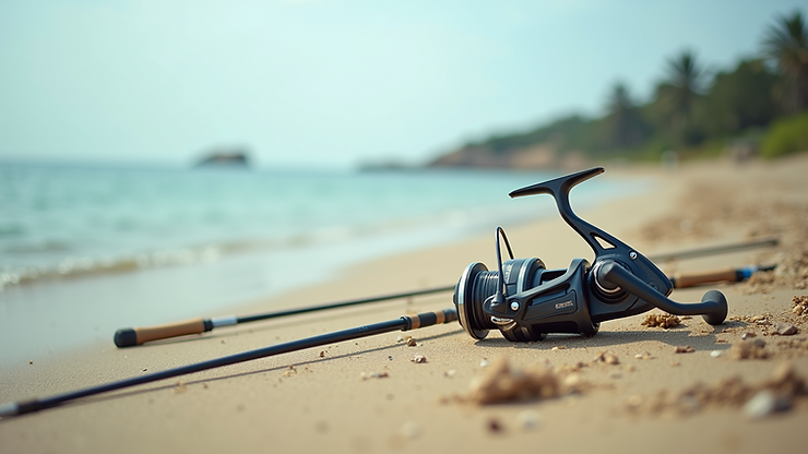 High angle view of Psalidi Beach with fishing gear