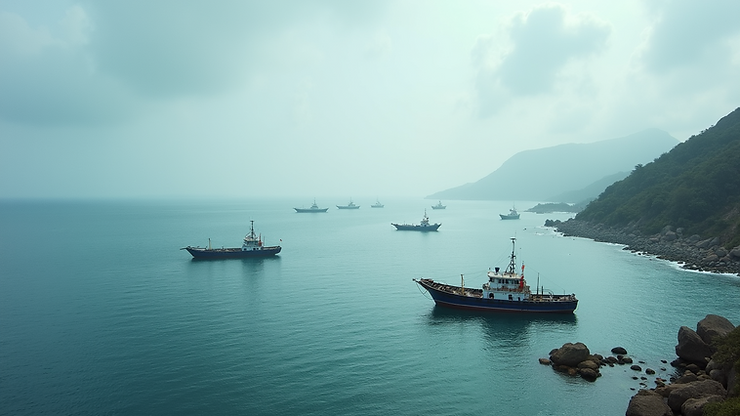 High angle view of Faragas Offshore with fishing boats