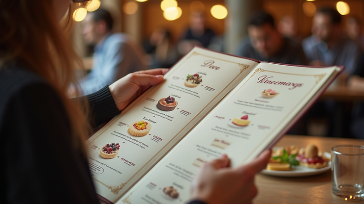Eye-level view of a person looking at a dessert menu