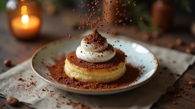 High angle view of coffee grounds sprinkled on dessert