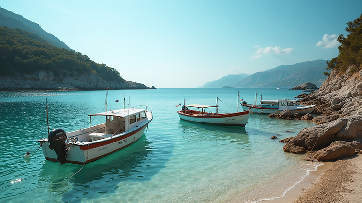 Close-up view of Sami Bay with fishing boats