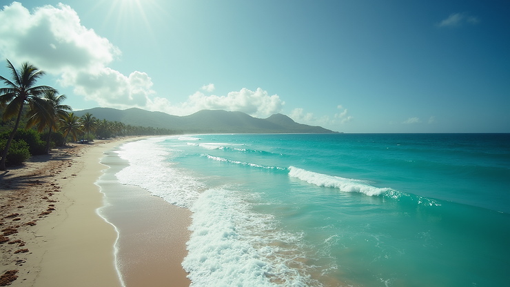 Wide angle view of the Judith’s Fancy coastline with Caribbean waves
