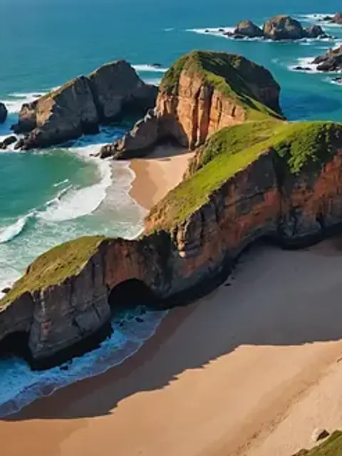 High angle view of rocky formations at Tind Beach