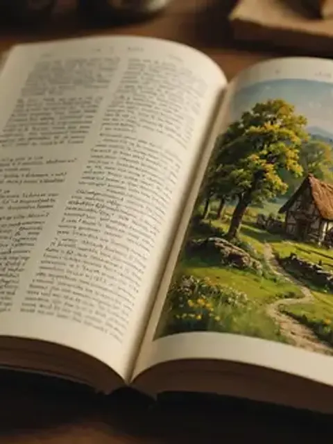 Close-up view of an open book of folklore lessons taken from the story