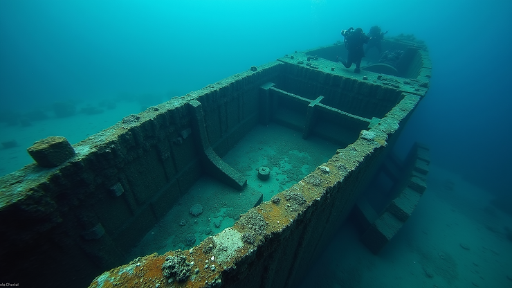 High angle view of the underwater remains of The Christophers Wreck
