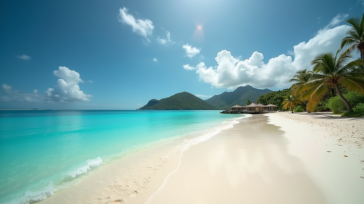 Wide angle view of Trunk Bay's pristine beach and turquoise waters