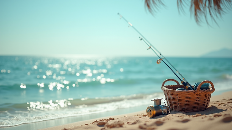 Close-up view of Achladi Beach with fishing gear