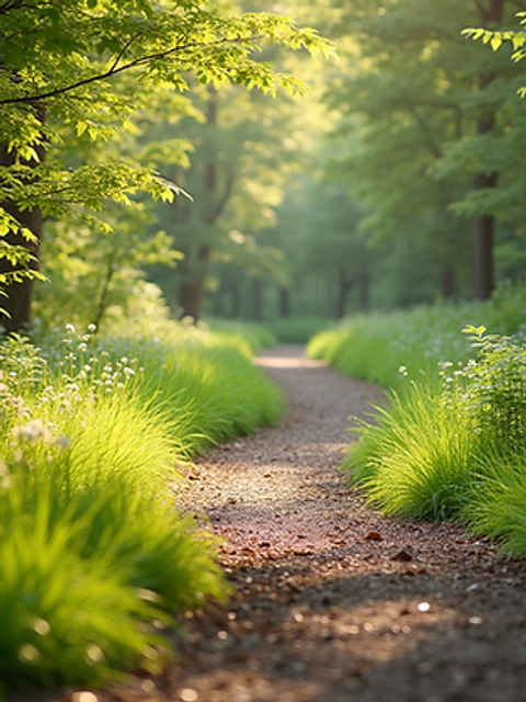 Eye-level view of a nature trail surrounded by tropical plants
