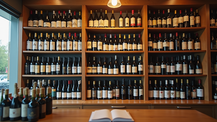 Eye-level view of Grape Icon shop filled with various local wine labels