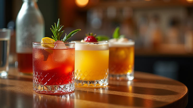 Close-up view of creatively crafted cocktails at Cocktails and Dreams