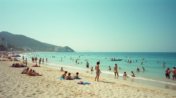 Close-up view of Haulover Beach with people sunbathing and enjoying the water