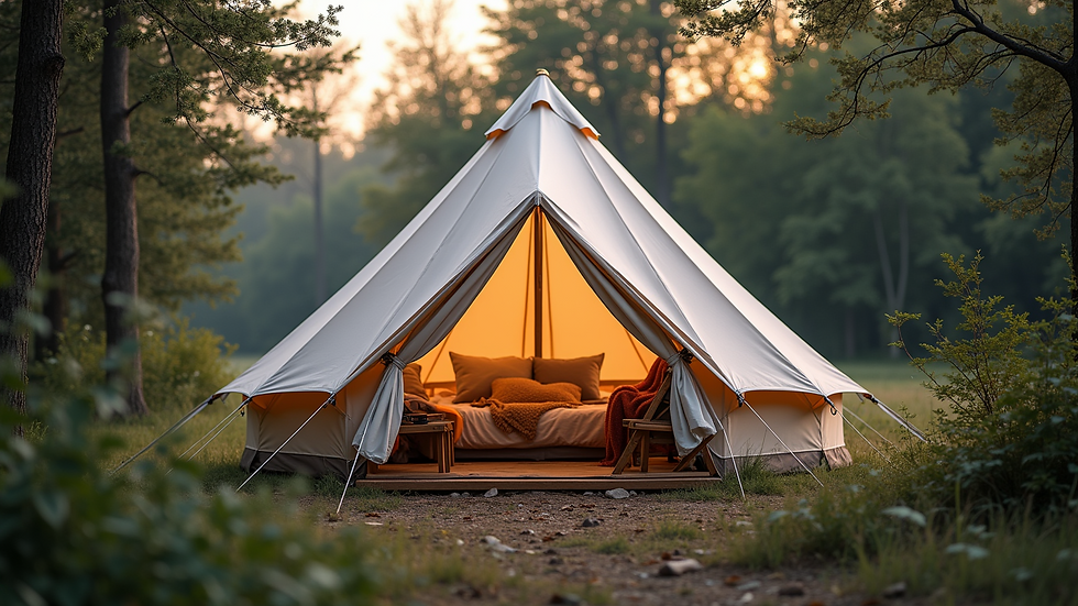 Eye-level view of a luxurious glamping tent in Iceland